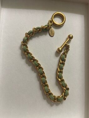 Joan Rivers Gold-Tone Chain Bracelet with Green Leather Weave